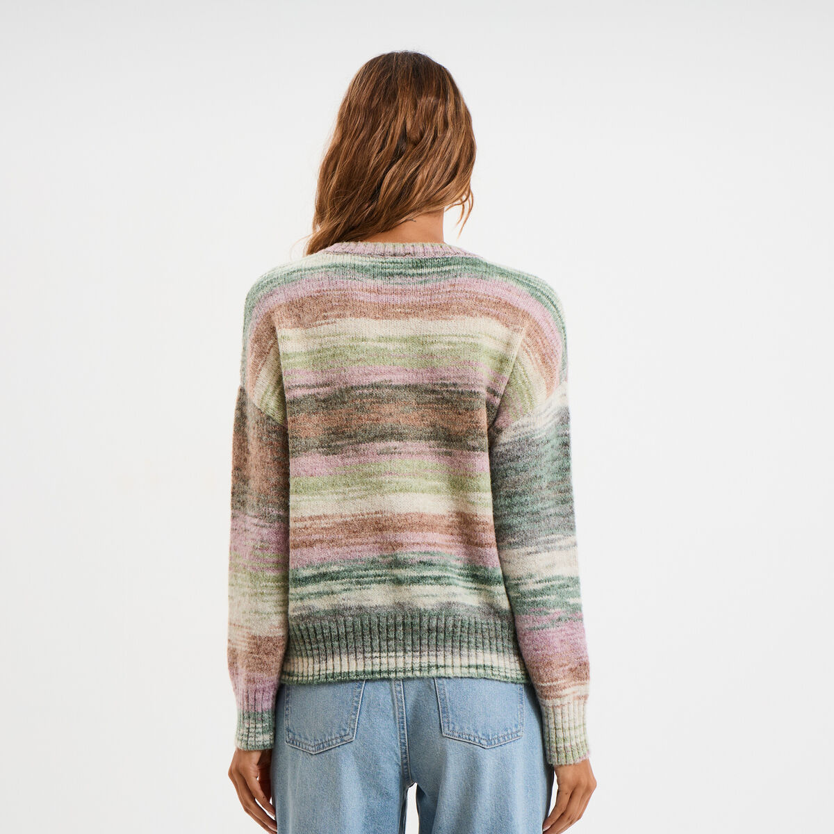 Pull col rond manches longues multicolore femme