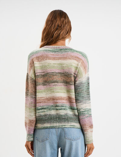 Pull col rond manches longues multicolore femme