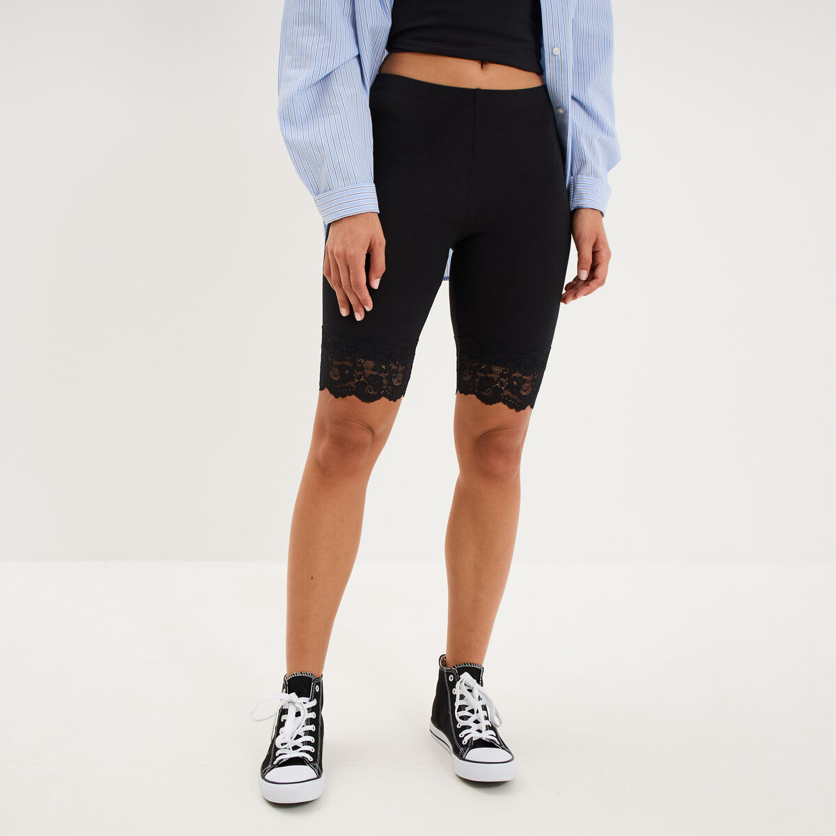 Short cycliste &agrave; dentelle noir femme