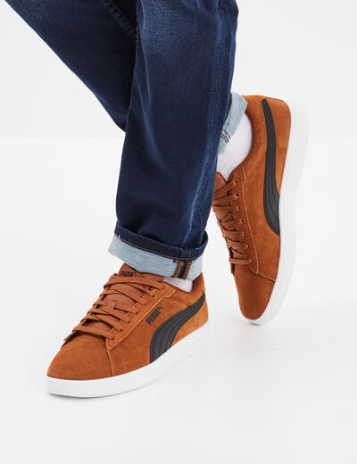 Tennis basses à lacets cuir Puma Smash camel homme
