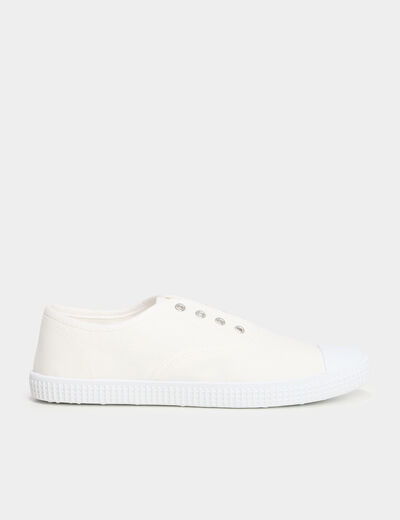 Tennis basses en toile enfilage facile blanc femme