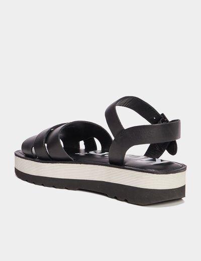 Sandales plateformes en cuir Kickers noir femme