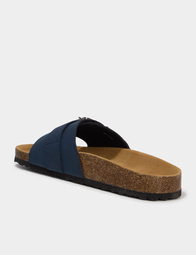 Mules su&eacute;dine avec grosse boucle bleu marine femme