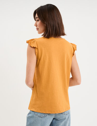 T-shirt avec broderie coton jaune moutarde femme
