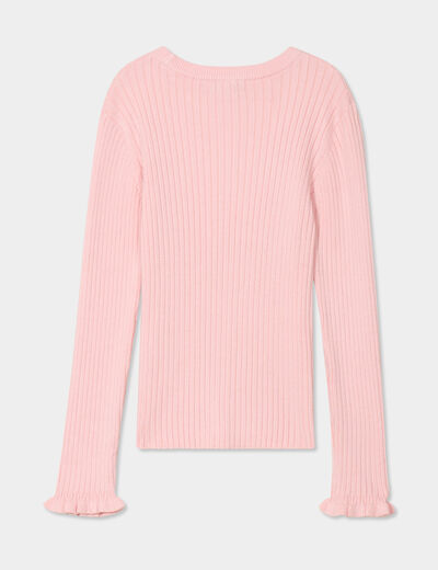 Pull côtelé ajusté manches longues rose pastel fille