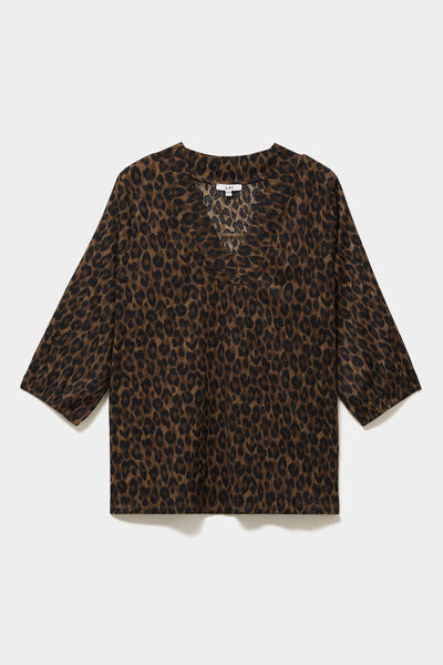 Blouse oversize manches 3/4 et col en V vert kaki femme grande taille