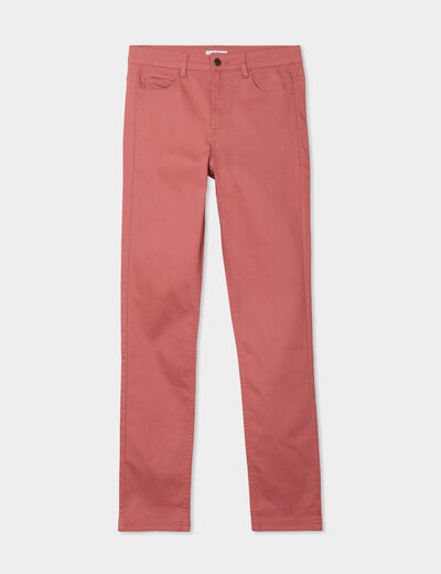 Pantalon slim en coton elasthanne vieux rose femme