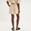 Short droit fluide taille &eacute;lastiqu&eacute;e beige femme