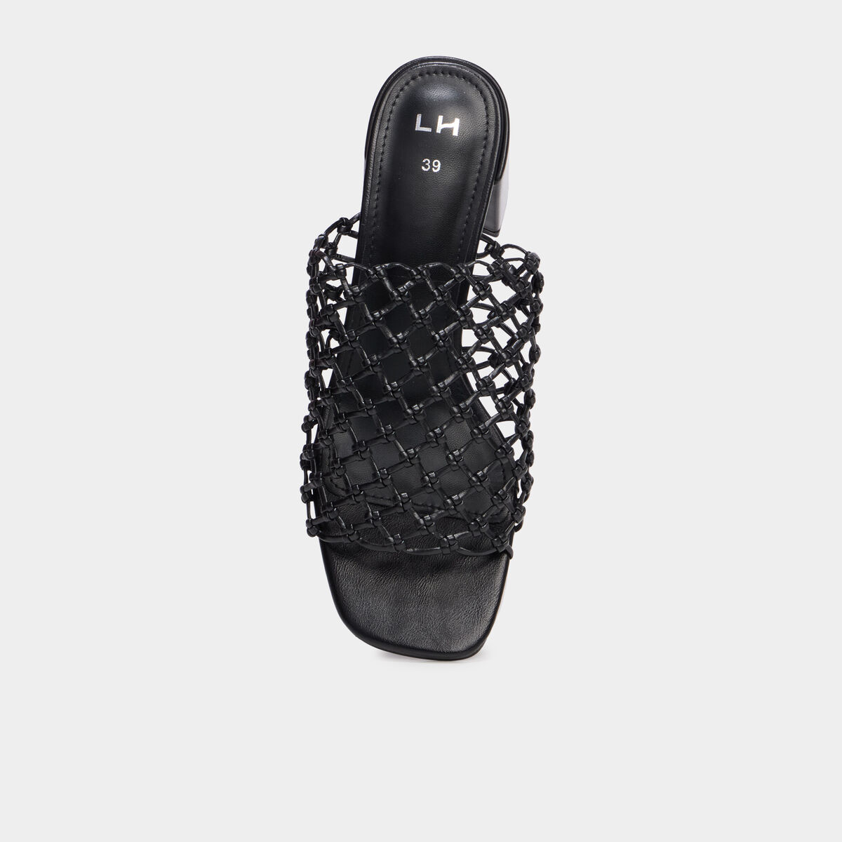 Mules &agrave; talons dessus tress&eacute; noir femme