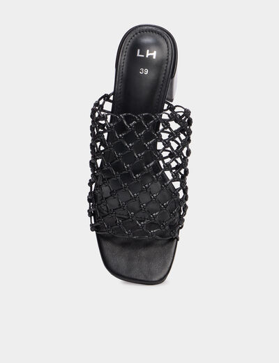 Mules &agrave; talons dessus tress&eacute; noir femme