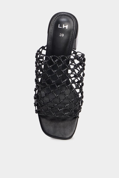 Mules &agrave; talons dessus tress&eacute; noir femme