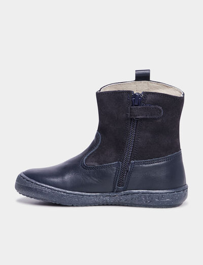 Bottes en cuir à bout rond Creeks bleu marine fille