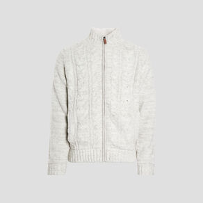 Gilet zippé avec torsades ivoire homme