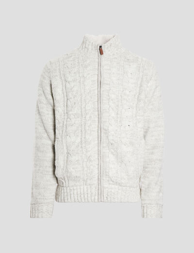 Gilet zippé avec torsades ivoire homme