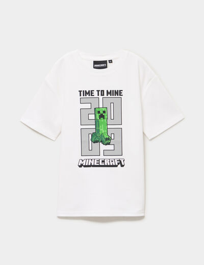 T-shirt manches courtes coton Minecraft blanc gar&ccedil;on