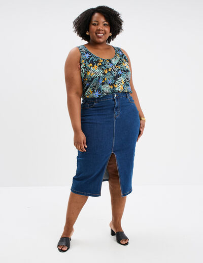 Jupe fendue en jean trapèze denim stone femme grande taille