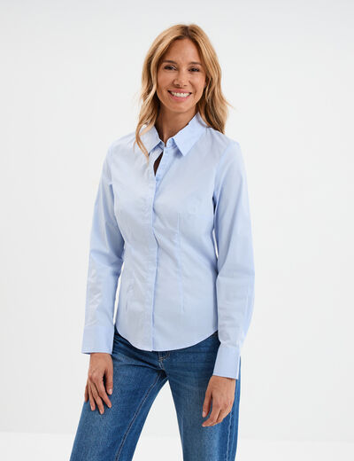 Chemise cintr&eacute;e manches longues bleu ciel femme