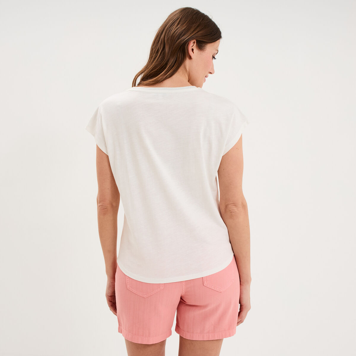 T-shirt col rond manches courtes blanc femme
