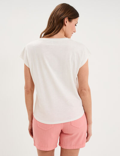 T-shirt col rond manches courtes blanc femme