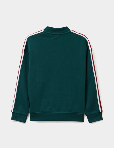 Sweat zippé col teddy manches longues vert foncé garçon