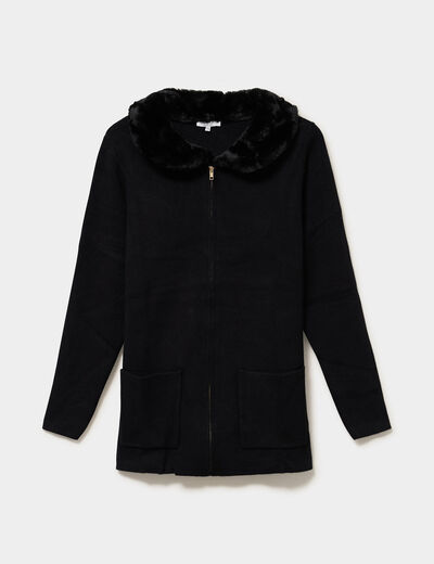 Gilet zipp&eacute; avec col fausse fourrure noir femme grande taille