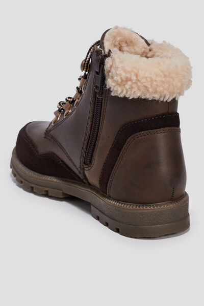 Bottines fourrées en cuir marron garçon