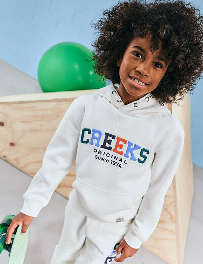 Sweat à capuche hoodie 1 poche Creeks blanc garçon