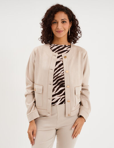 Veste boutonn&eacute;e effet su&eacute;dine beige femme