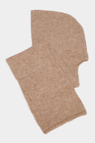 Cagoule &eacute;charpe 2 en 1 en maille beige femme