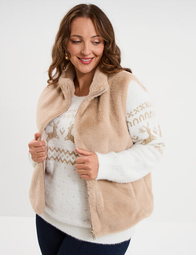 Veste fausse fourrure sans manches beige femme grande taille