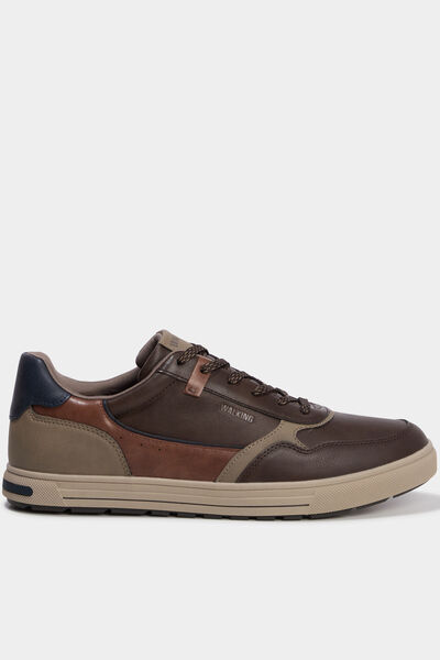 Baskets &agrave; lacets semelle plate bout rond marron homme