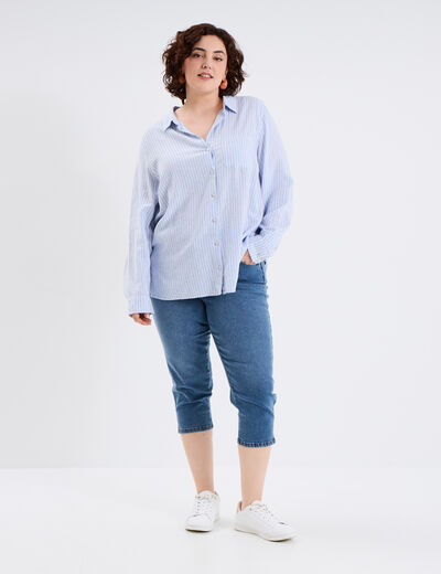 Jeans corsaire slim taille haute bleu clair femme grande taille