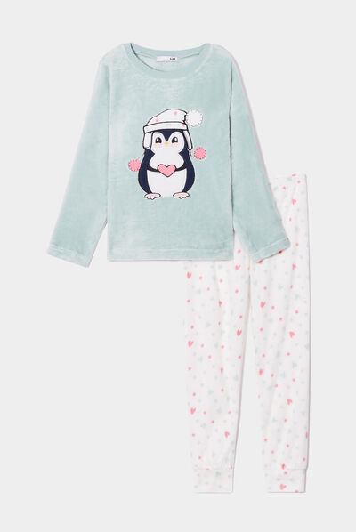 Ensemble pyjama pantalon pilou bleu gris fille