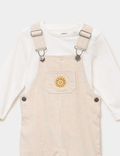 Ensemble 3 pi&egrave;ces salopette beige b&eacute;b&eacute; gar&ccedil;on
