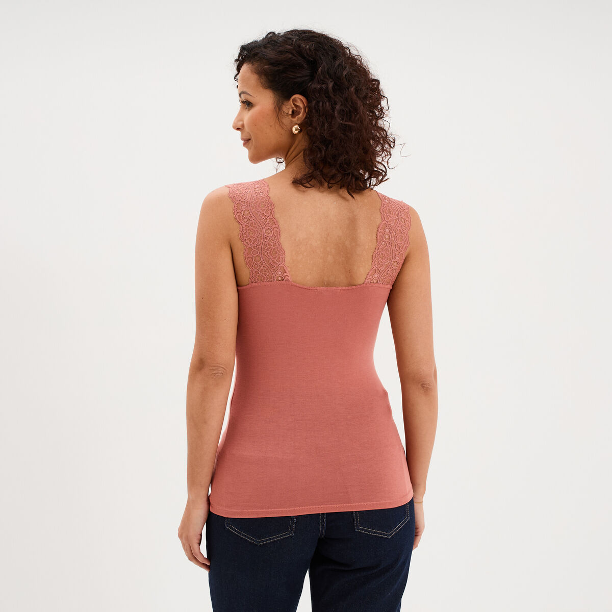 D&eacute;bardeur ajust&eacute; avec dentelle col V terracotta femme