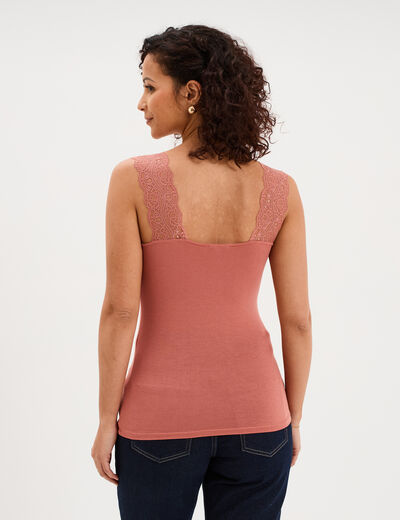 D&eacute;bardeur ajust&eacute; avec dentelle col V terracotta femme