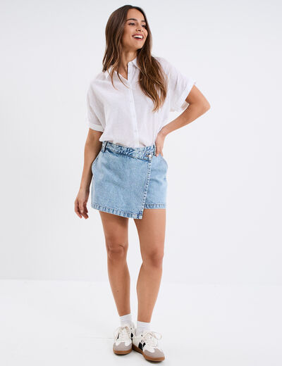 Chemise plumetis manches courtes coton blanc femme
