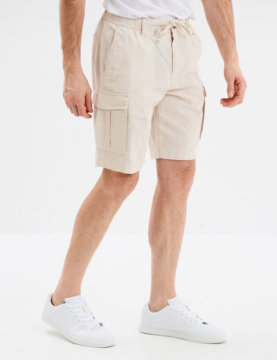 Bermuda cargo en lin mélangé gris clair homme