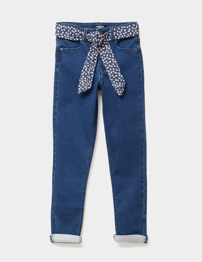 Jean skinny ceinture foulard bleu foncé fille