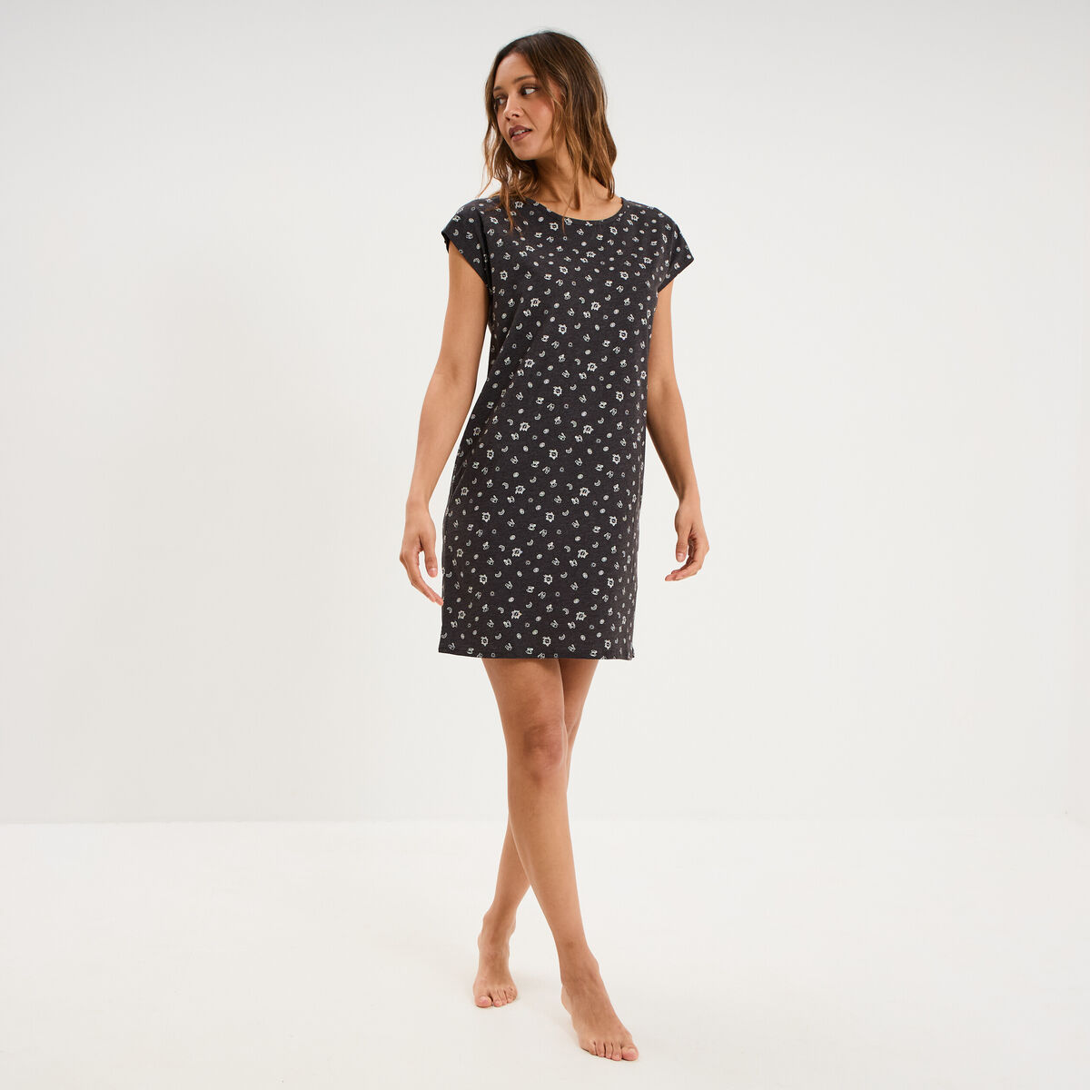 Chemise de nuit manches courtes gris anthracite femme