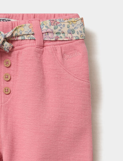 Pantalon en maille ceintur&eacute; rose b&eacute;b&eacute; fille