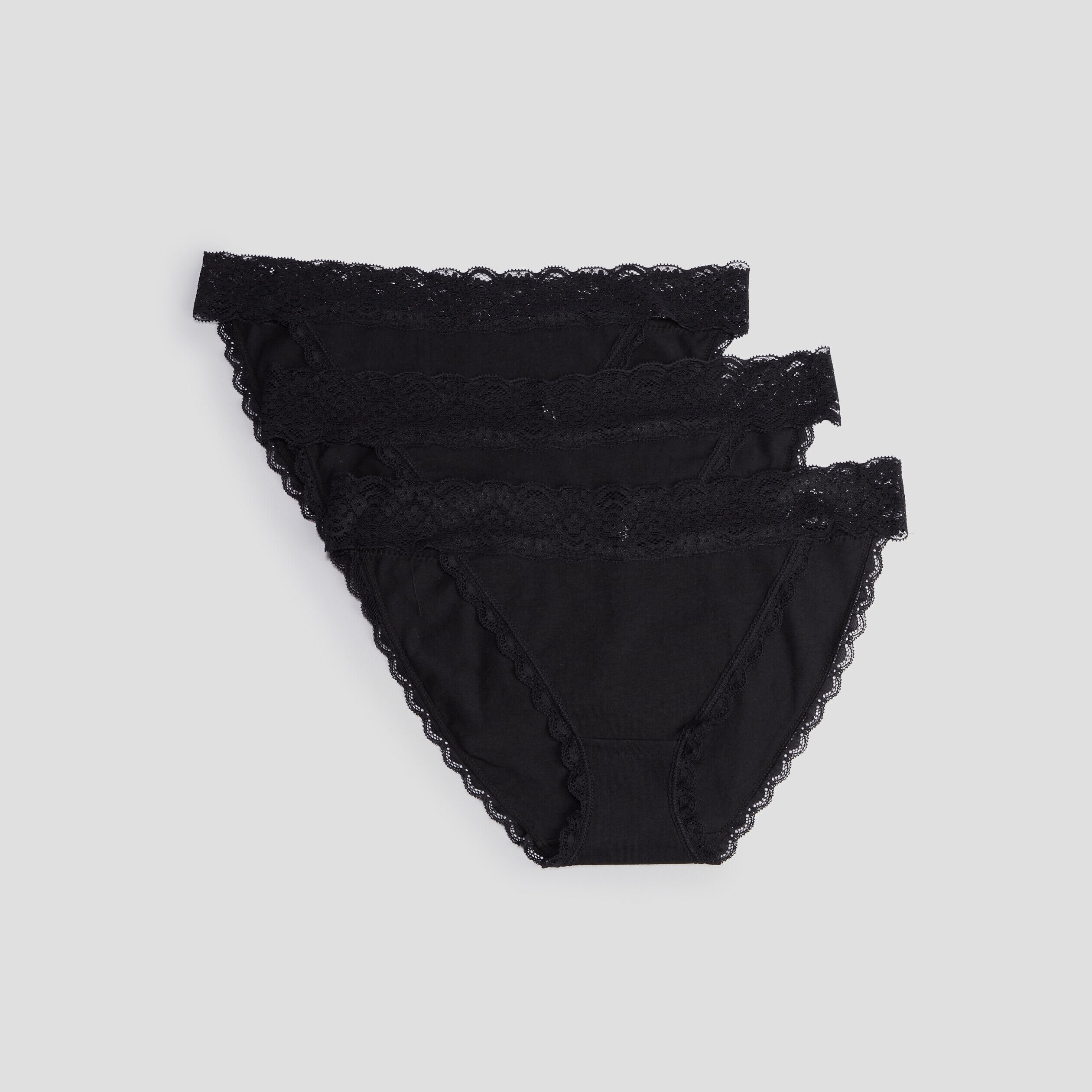 Lot 3 culottes en coton détail dentelle noir femme LH