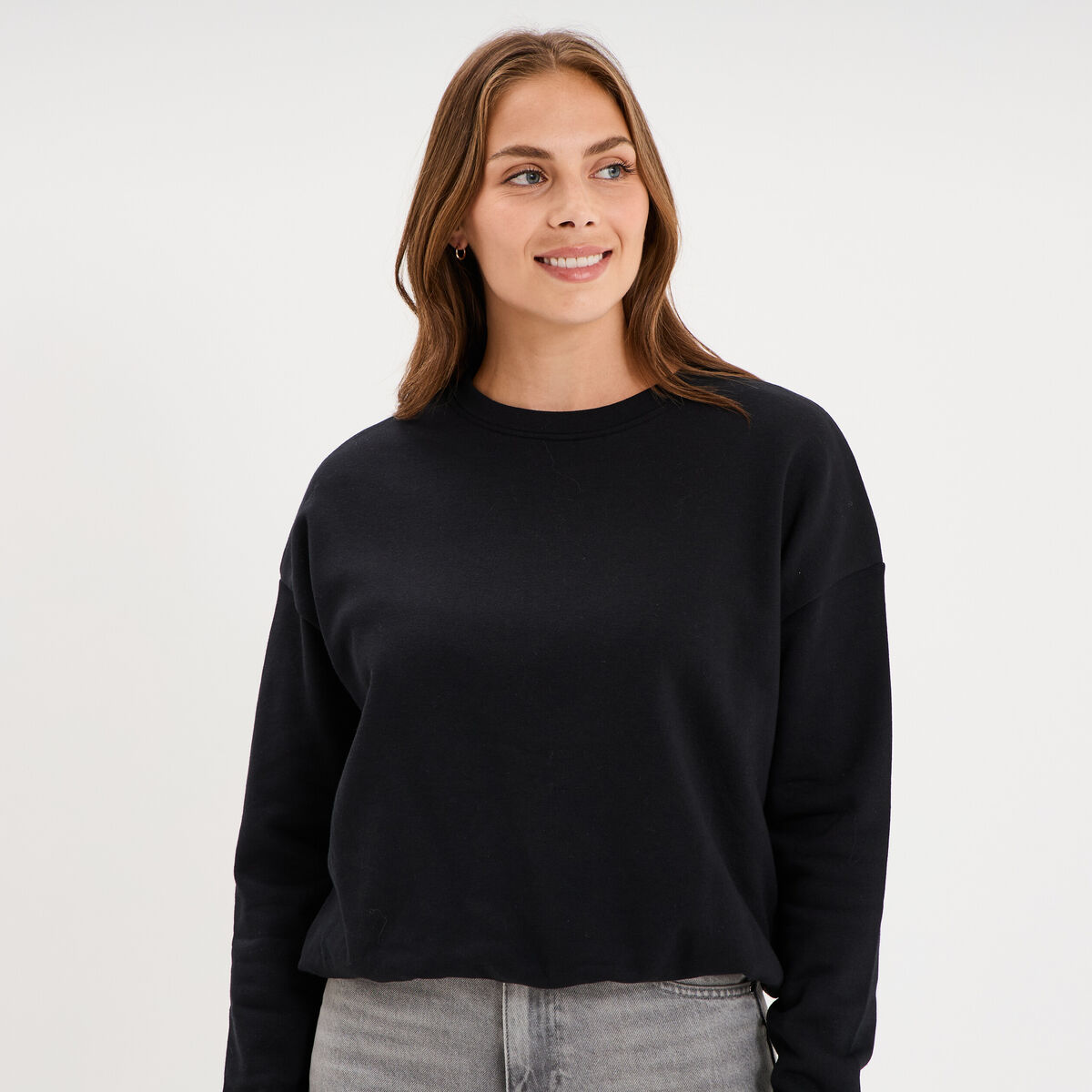 Sweat col rond manches longues noir femme