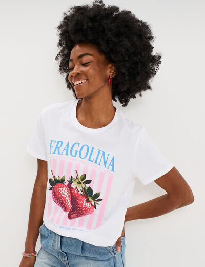 T-shirt droit avec manches courtes coton blanc femme