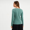 T-shirt col en V manches longues coton vert fonc&eacute; femme