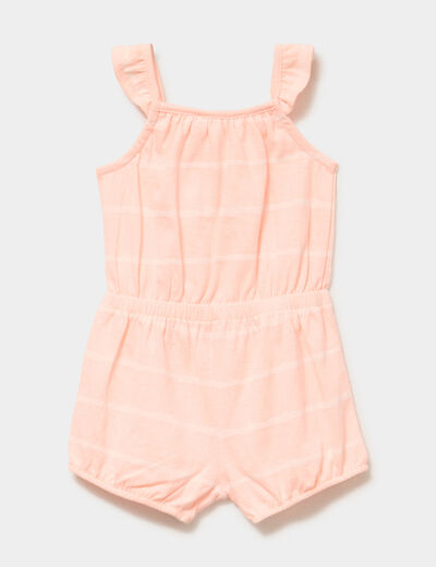 Combishort &agrave; bretelles et volants orange fluo b&eacute;b&eacute; fille