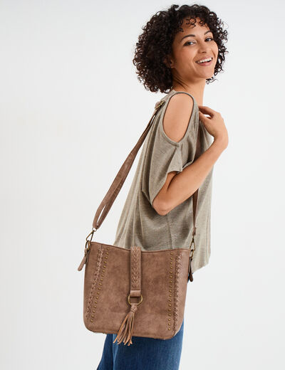 Sac en bandoulière avec clous taupe femme