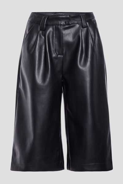 Jupe-Culotte large simili cuir noir femme