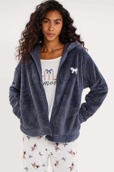 Ensemble pyjama 3 pi&egrave;ces veste polaire ecru femme