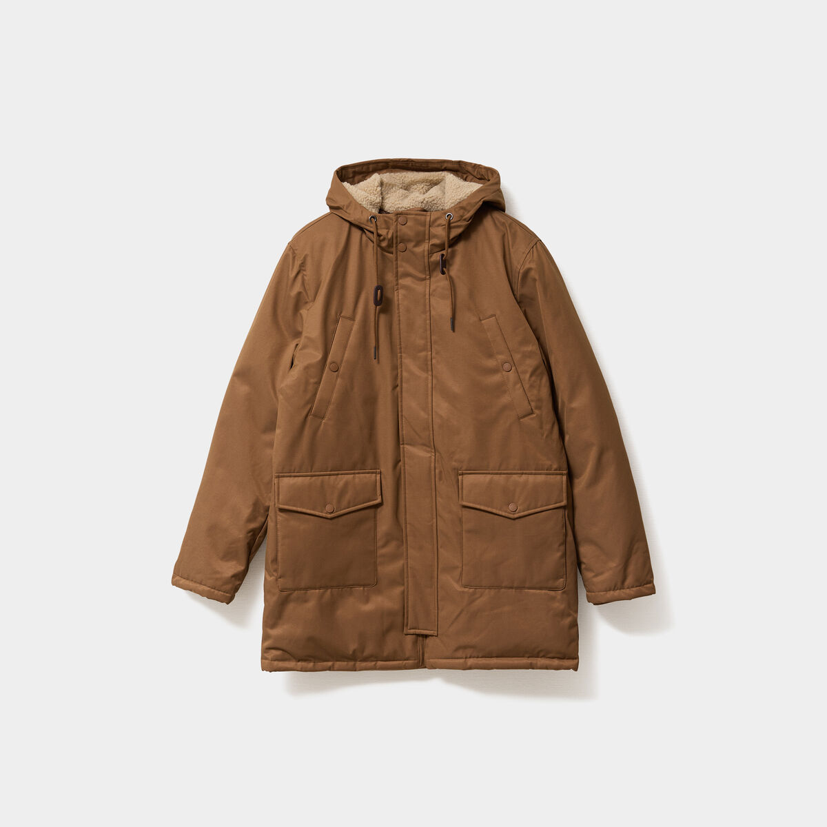 Parka mi-longue doubl&eacute;e &agrave; capuche marron homme